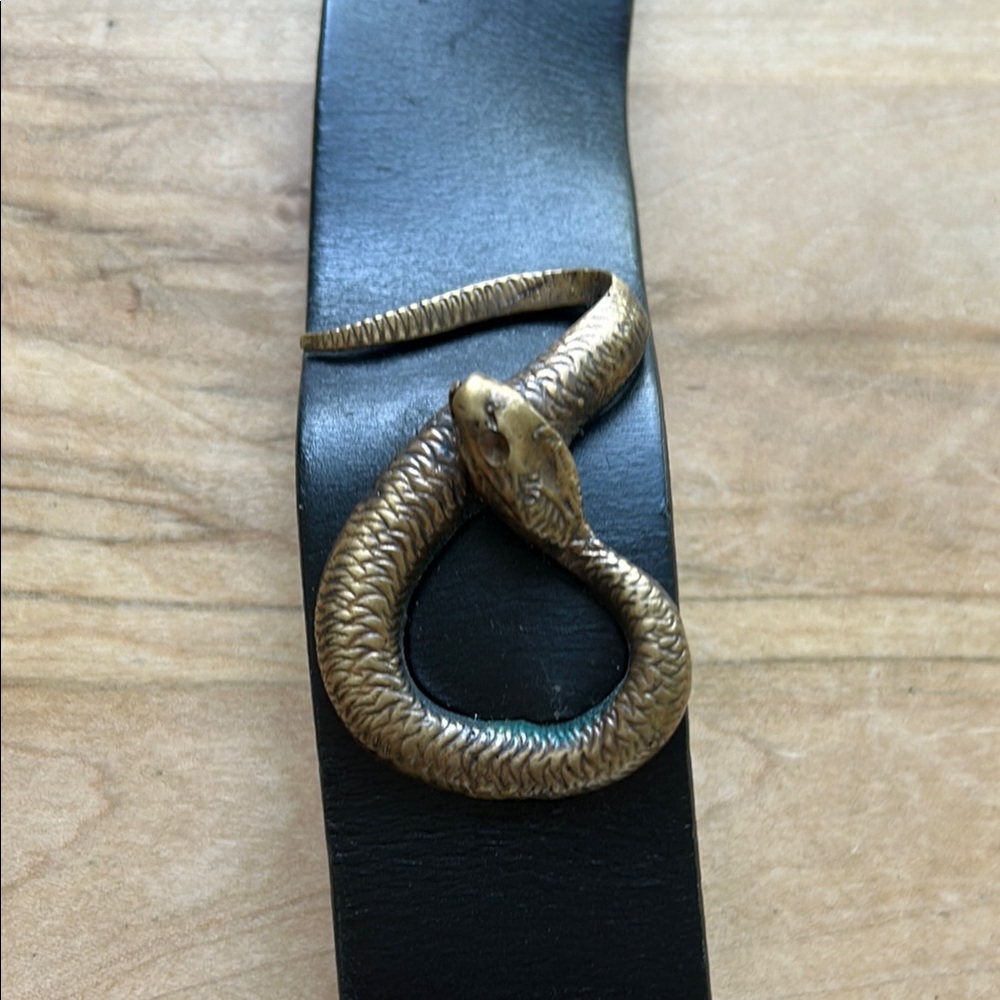 Black Leather Gold Snake Wristband Bracelet Statement Jewelry